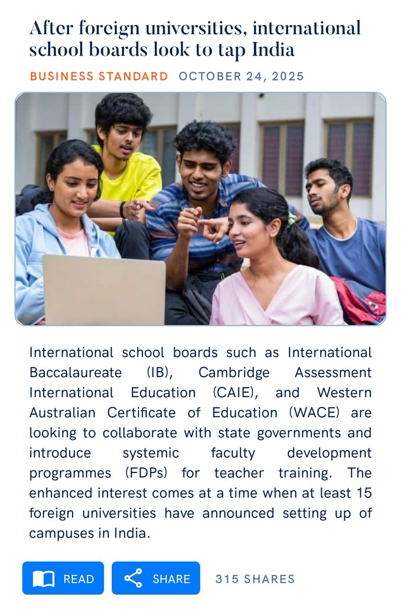 After foreign universities, international school boards look to tap India
business-standard.com/education/news…

via NaMo App