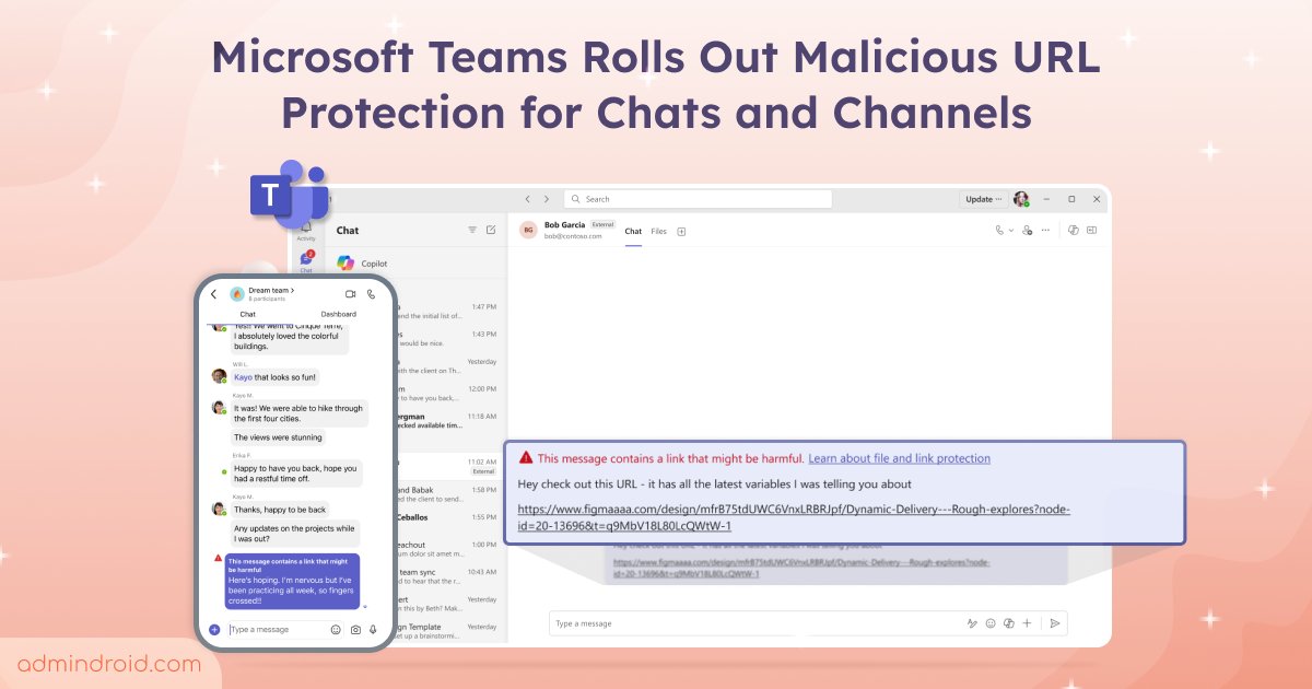 AdmiinDroid's tweet image. #MicrosoftTeams adds Malicious URL Protection, warning users about unsafe links in chats, channels, and meeting messages. The feature is currently in preview and will reach GA in Nov 2025.

Learn more: blog.admindroid.com/microsoft-team…

#Microsoft365 #AdminDroid #PhishingProtection
