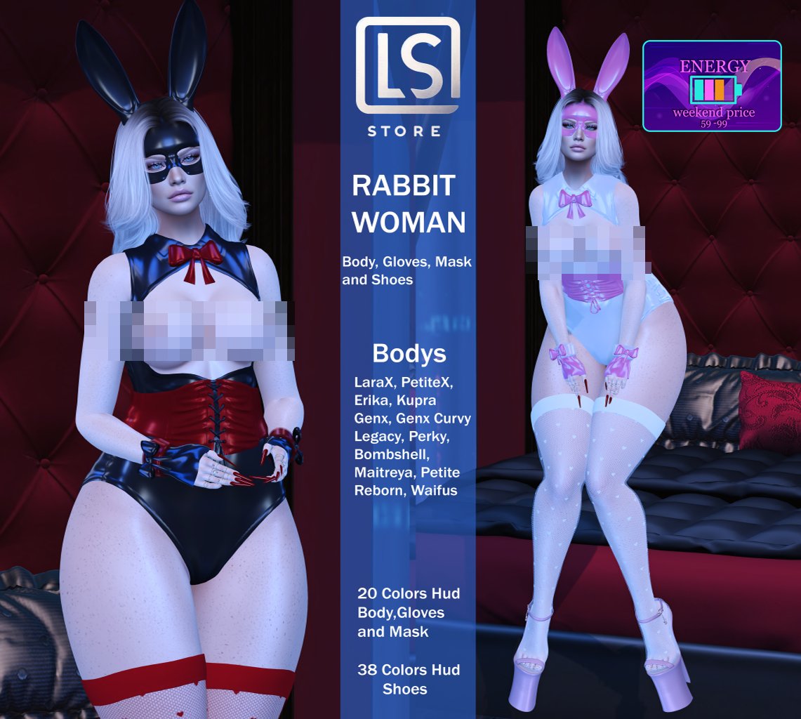 ls_store3's tweet photo. ❤️WEEKEND SALE 90L$ SL STORE  

RABBIT WOMAN - Body, Gloves, Mask  20 Colors Hud  and 38 Colors Shoes

LARAX, PETITEX,ERIKA, KUPRA, GENX, GENX CURVY, LEGACY, PERKY, BOMBSHELL, MAITREYA, PETITE, REBORN, WAIFUS

LM : https://t.co/oWWWPwmubQ https://t.co/40WT9xiX6a