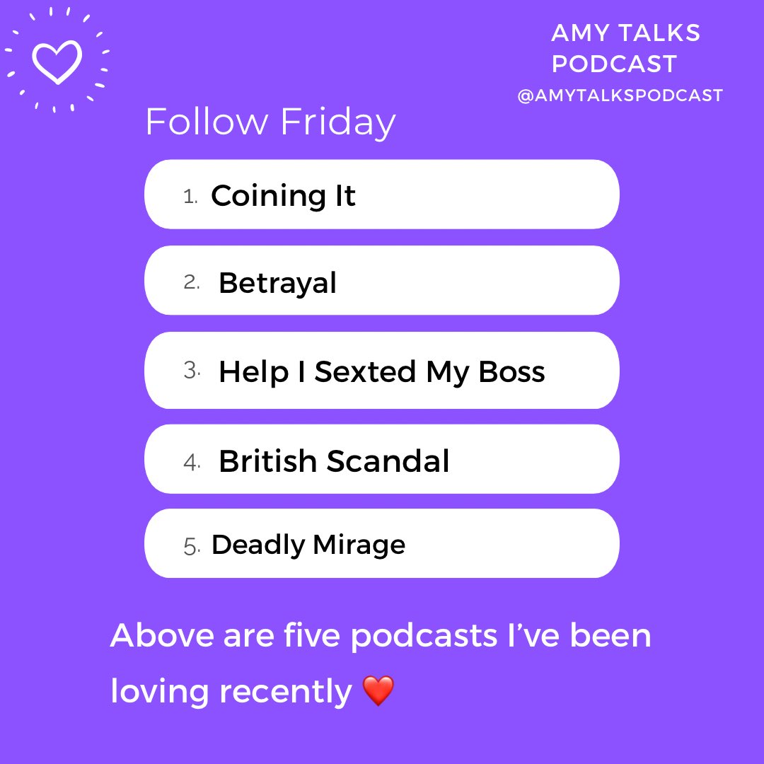 It’s been a while since I’ve posted a #FollowFriday, and there’s been a few new shows I’ve been binging lately 🙌🏻 see them all below ⬇️ 

#podcaster #podcastrecommendation #fridayfeeling #podcast #podernfamily