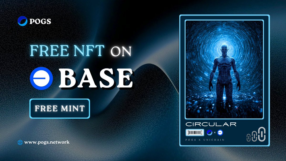 "CIRCULAR" on BASE💫

Free Mint: pogs.network/circular

Enjoy unlimited NFT's mint   🚀

RT+ Like 💙