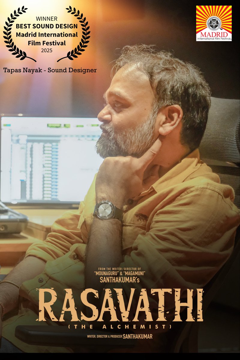 Santhakumar_Dir's tweet image. RASAVATHI wins the Best Sound Design Award at the Madrid International Film Festival 2025!
RASAVATHI celebrates its 6th international honour, and its 2nd Best Sound Design WIN after London IFF&apos;25.
 Congratulations to Sound Designer Tapas Nayak #Rasavathi #TapasNayak