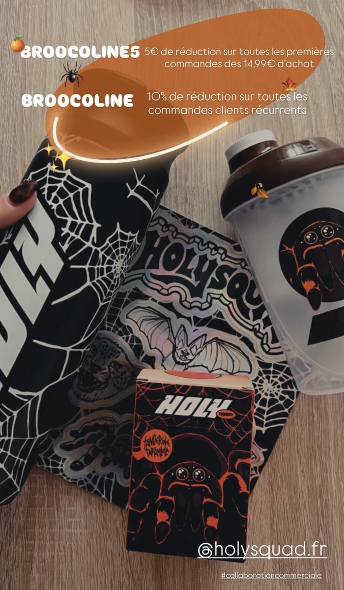 broocoline's tweet image. Pour tous les habitués/ fan de @holysquad_fr vous avez un #codepromo si jamais ! 🍂 🕷️ Et pour toutes les personnes qui souhaitent découvrir aussi ofc! La gourde est trop belle je vais tout casser pitié ✨ #holy #collaborationcommerciale #nouveauté