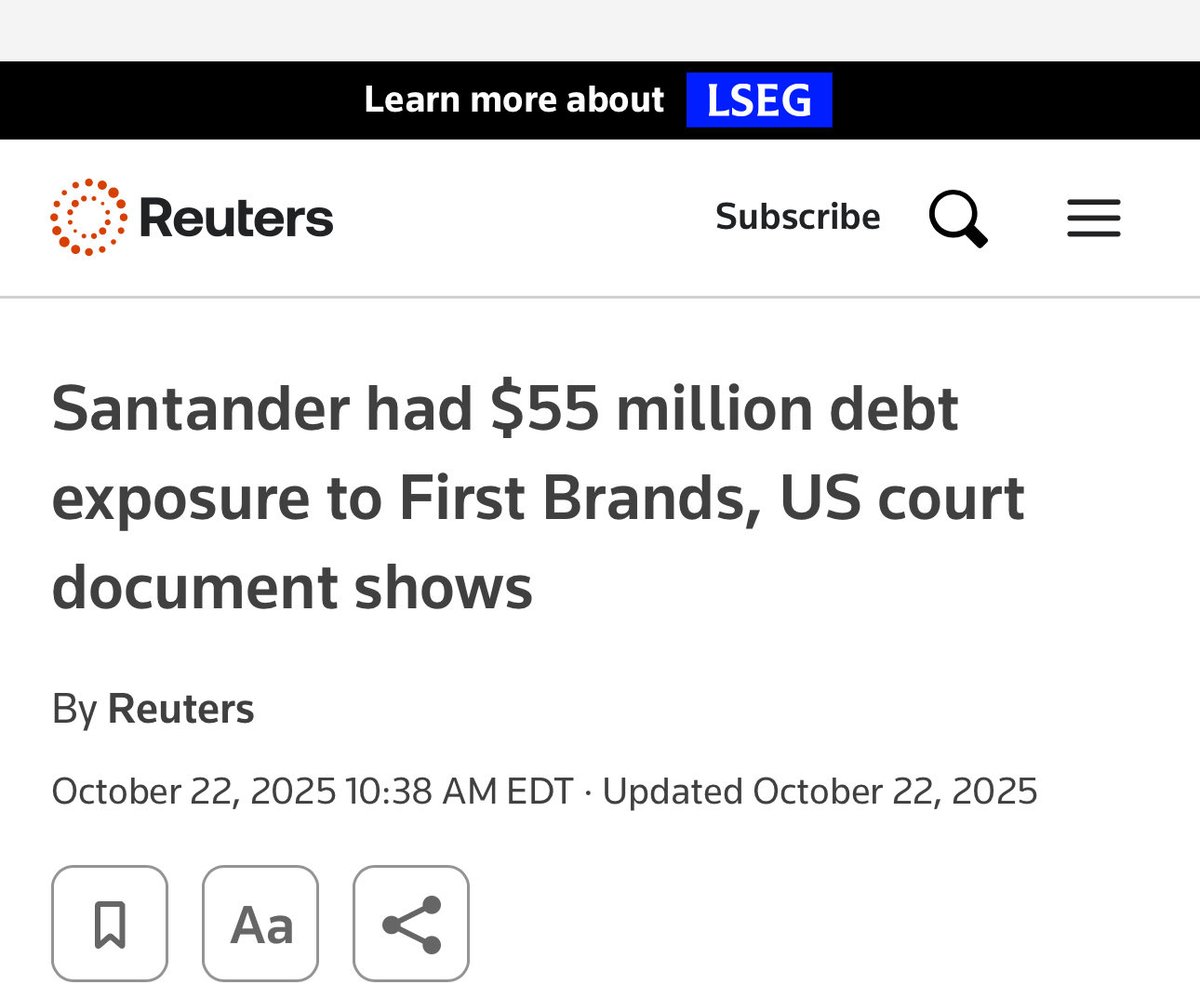 First Citizens Bank ($83 Million) and Santander ($55 Million) hit by First Brands collapse.