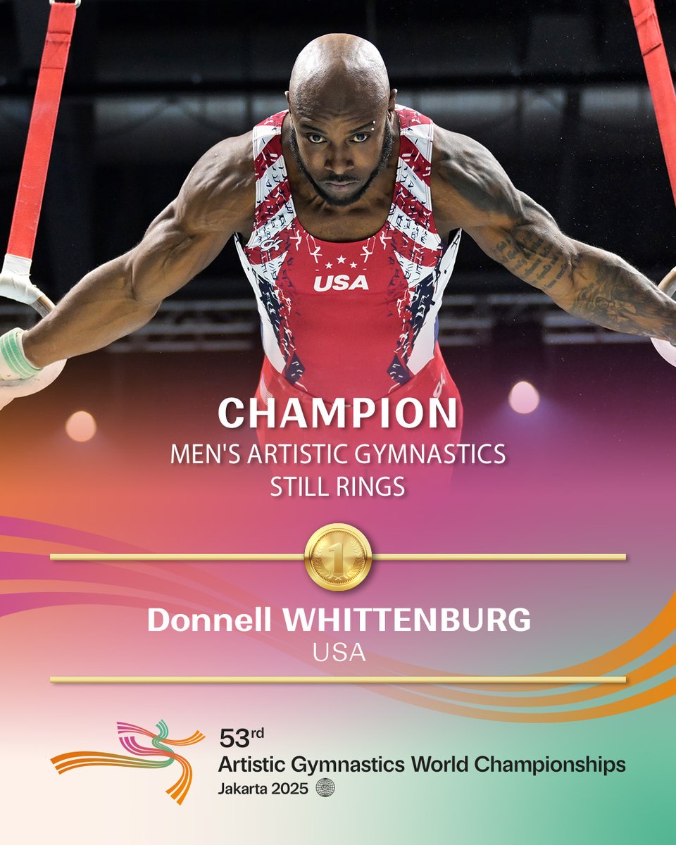 DONNELL WHITTENBURG: CHAMPION OF THE WORLD

Full Results: live.gymnastics.sport/live/17810/men…

#ARTWorlds2025 #Gymnastics