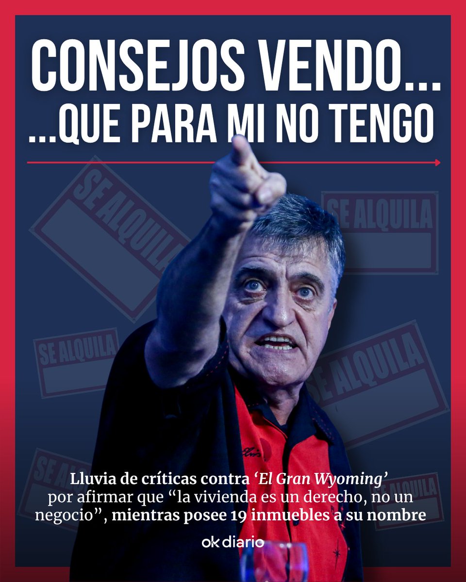 ‼️ "Hipócrita"

Lluvia de críticas contra ‘El Gran Wyoming’ por afirmar que “la vivienda es un derecho, no un negocio”, mientras posee 19 inmuebles a su nombre

📲 Post completo en nuestro INSTAGRAM: instagram.com/okdiario/