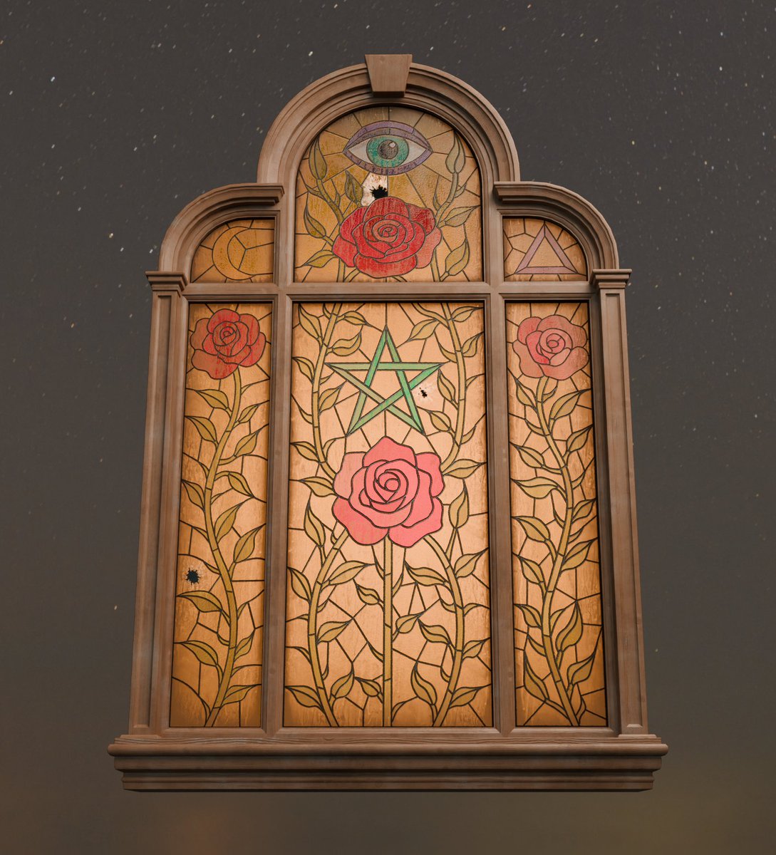 Here is the Stained glass window in Blender without any wood masks. hopefully I can get the glass to look this good in UE5