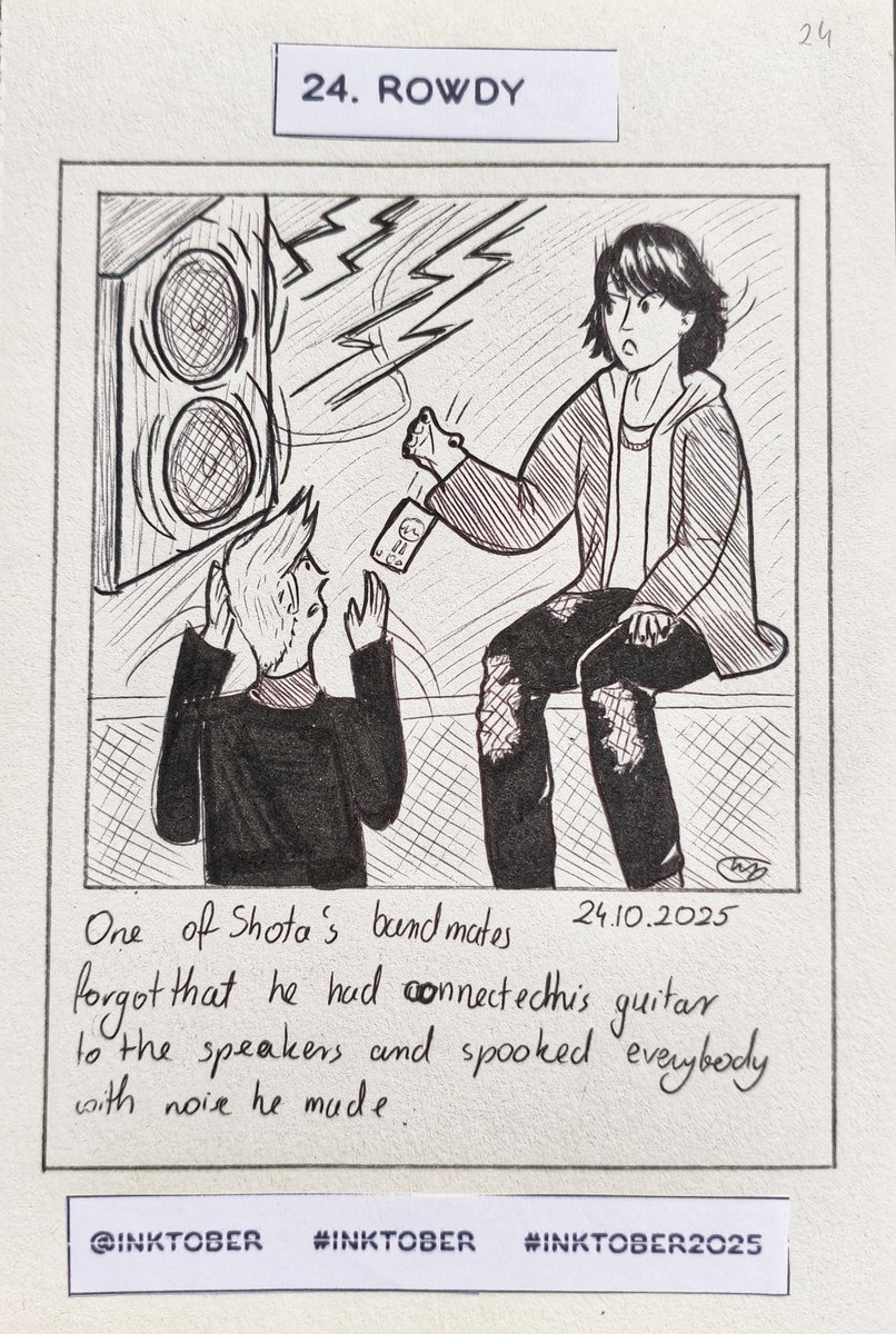 wixobemk's tweet photo. Inktober 2025 - Day 24 Rowdy
English is not my first language, and my attempt at translating the topic was not entirely clear, as it can be translated as either “noisy” or “hooligan” :/ 
~wixobemk
#inktober #inktober2025 #drawing https://t.co/8zKEg8QSIH