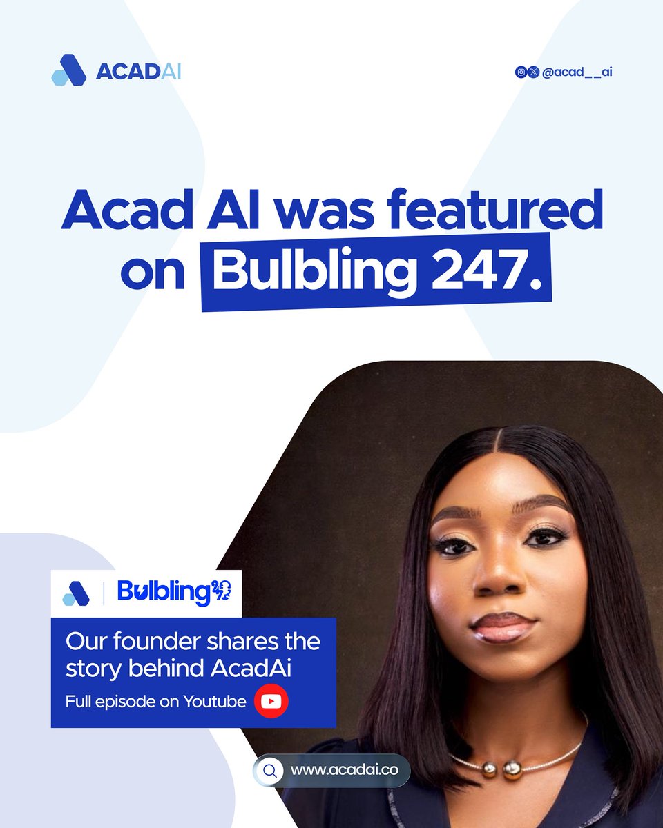 acad__ai's tweet image. Acad AI was featured on @Bulbling247!

Our founder, Anjolaoluwa Ajayi, talks about transforming exam grading across Africa + building trust in AI. 🌍

Watch the full feature: Marking Theory Exams with AI → youtube.com/shorts/Ct1RUTH…

#AcadAI #EdTech #AIinEducation