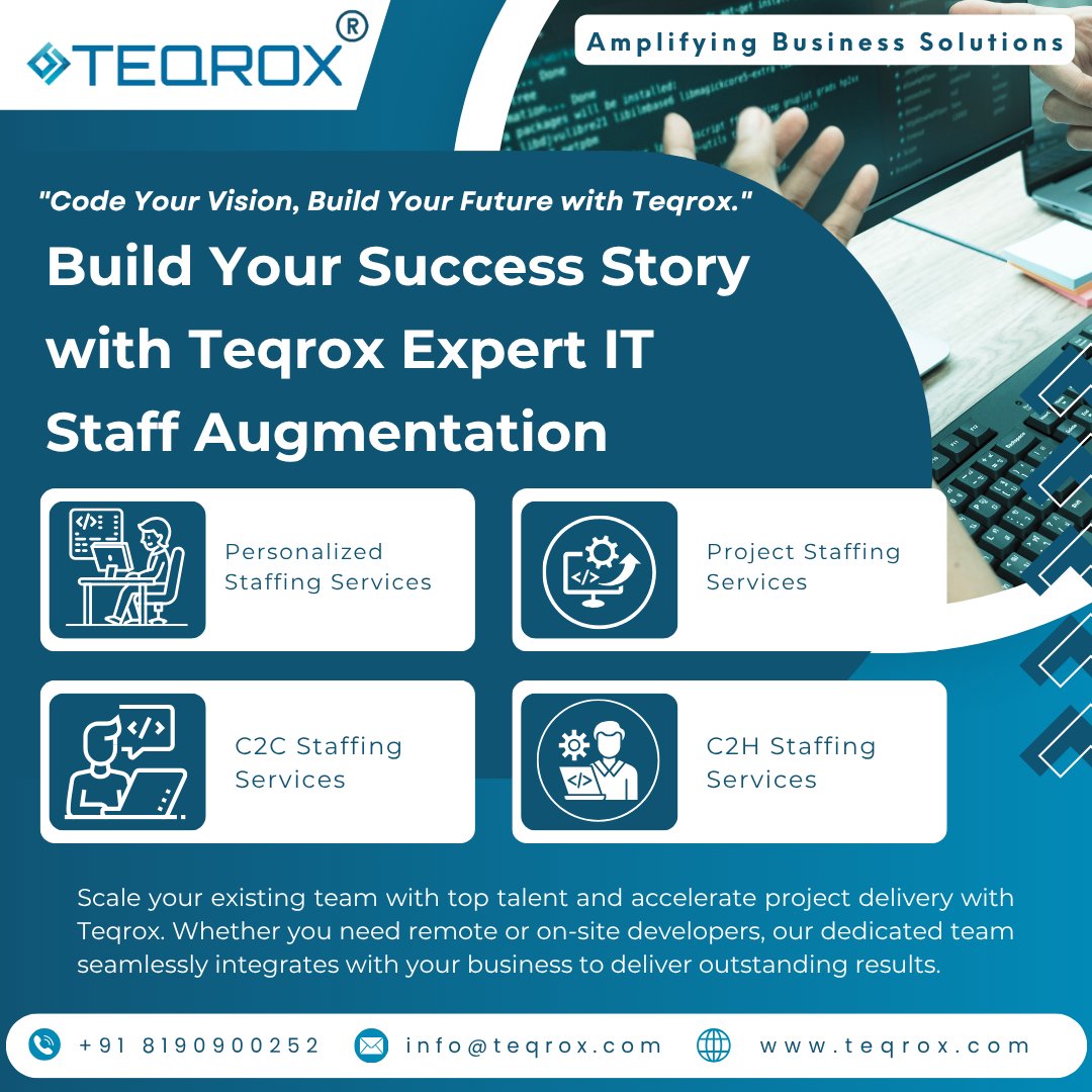 Teqroxsolutions's tweet image. 🧑💻 Build your success story with the right IT experts by your side! 
🏢 At Teqrox, we help you augment your workforce with top-tier IT talent that blends seamlessly into your workflow
#itstaffaugmentation #hirefullstackdevelopers #hiredevelopers #ITServices