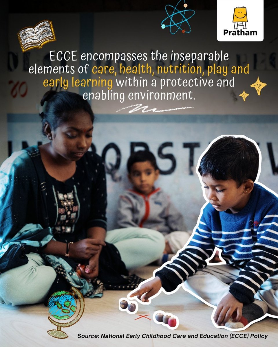Pratham_India's tweet photo. #FridayLearnings – This week’s focus is Early Childhood Education (ECE). Pratham’s Early Years program uses the "Leap Forward" approach—play-based learning, community initiatives & caregiver participation—to give every child a strong start. #ECE #Pratham #LeapForward https://t.co/Jevvvtslo0
