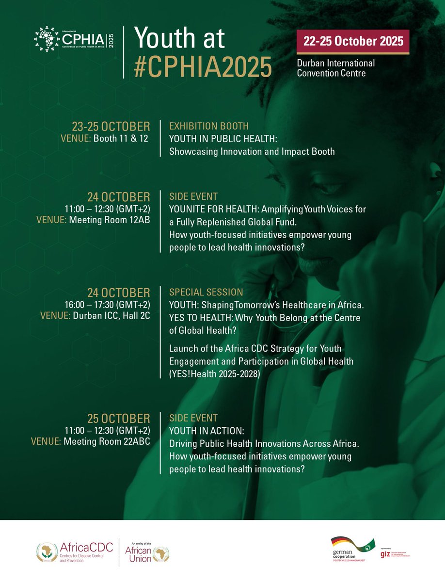 The YOUNITE for Health side effect was truly inspiring featuring Nicole from <a href="/ImpactdriversSa/">Impactdrivers_sa</a>, Dr Kaniki <a href="/AfricaCDC/">Africa CDC</a> , Laura from <a href="/GlobalFund/">The Global Fund</a> and Rebecca <a href="/AfricaCDCYouth/">Africa CDC Youth</a> 

#YESHealth

#YouthAtCPHIA2025

#CPHIA2025