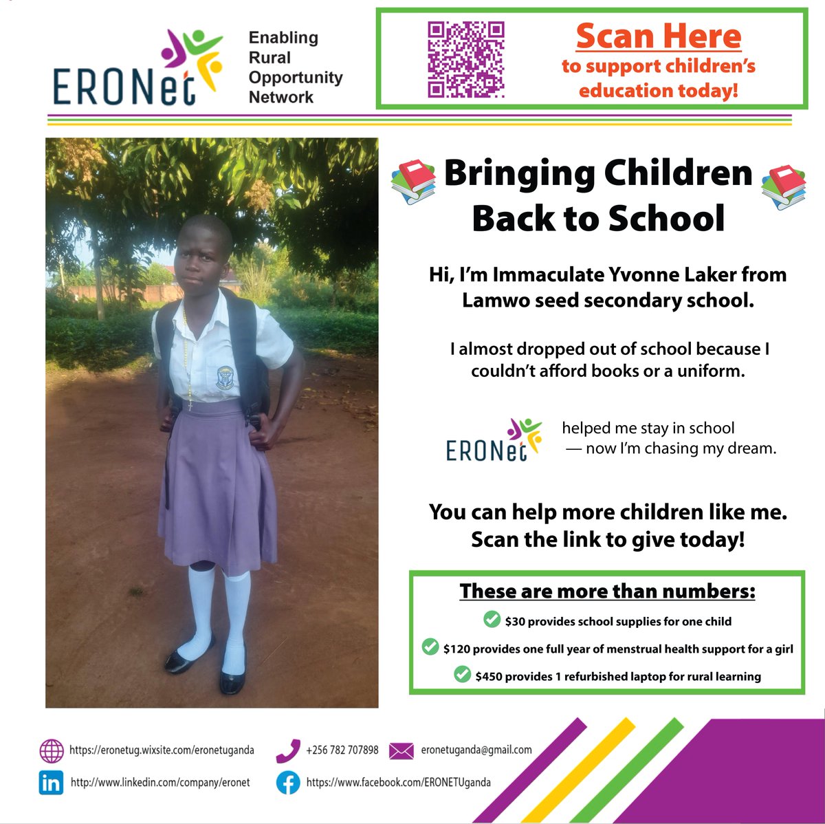 eronetug's tweet photo. Help girls in rural Uganda stay in school 💜
ERONet is raising funds to support education — from school kits to menstrual health and laptops for STEM learning.
Every gift makes a difference!
👉 Donate: https://t.co/9pQ6Njbbvp https://t.co/GYeNLHfBHo