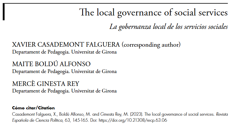 The local governance of social services, hoy recordamos este artículo de Xavier Casademont, Maite Boldú y Mercè Ginesta publicado en el número 63 de la RECP.

➡️ shorturl.at/0ZX55