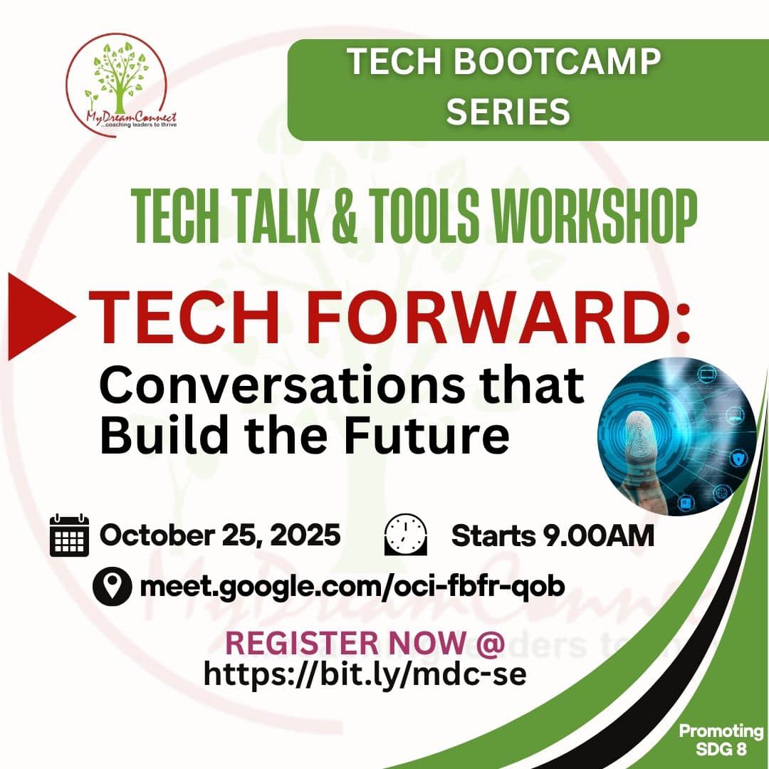 PlusSeries1's tweet photo. The future is being built one idea at a time. 

Join MyDreamConnect Tech Bootcamp Series for TECH FORWARD: Conversations that Build the Future; a workshop designed to spark innovation and collaboration.

🗓 October 25, 2025
⏰ 9:00 AM | 📍 Google Meet https://t.co/LSS6sN8SFG