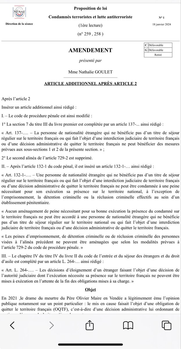 senateur61's tweet photo. Bonjour @GDarmanin très bonne idée revoir les aménagements de peine pour les gens sous #OQFT c’est une proposition de 2020 rédigée avec @CharlesPrats https://t.co/TzuqKdSImo et un amendement rétoqué avec avis défavorable du @gouvernementFR https://t.co/AdvcTrH9oi