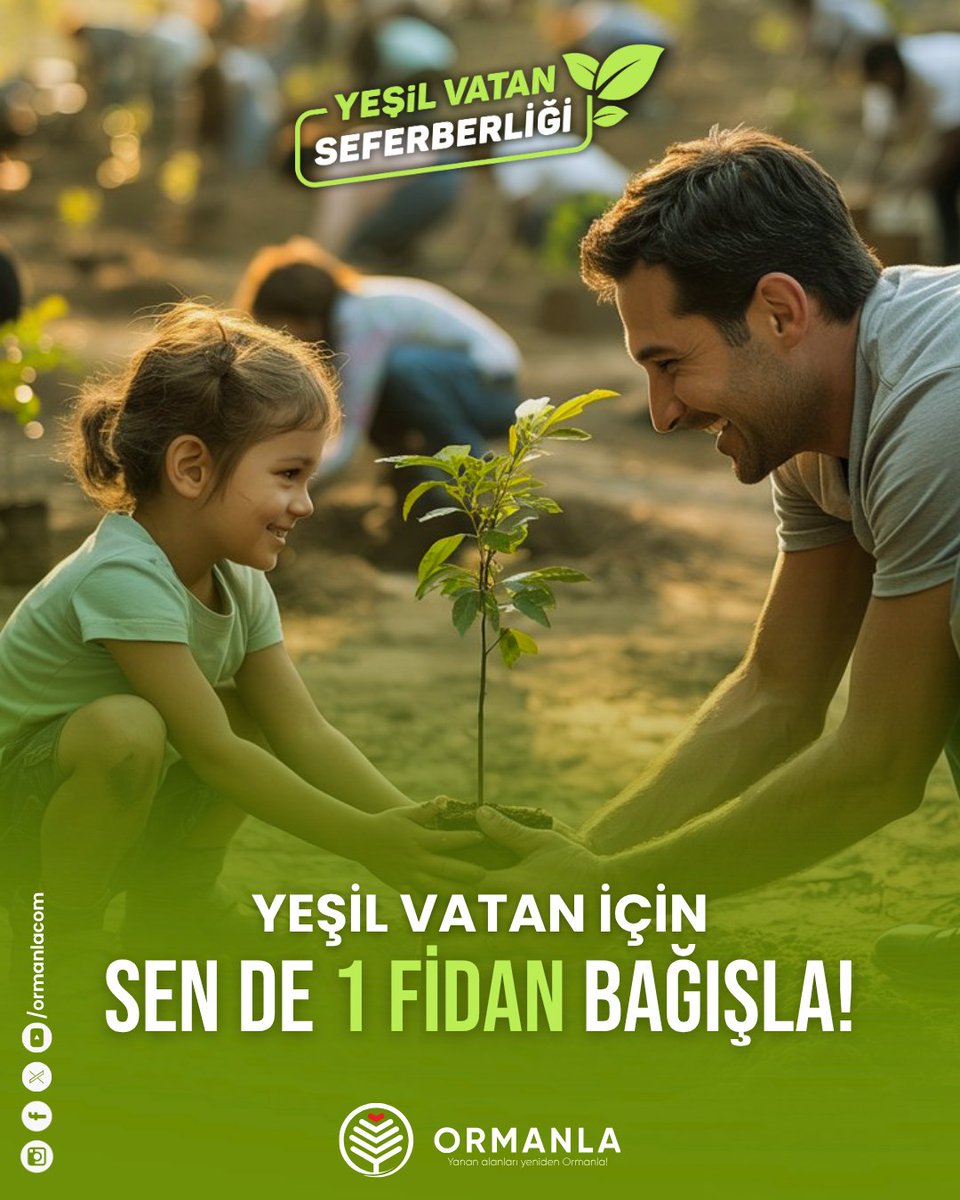 💚 Geleceğe nefes olmak, ormanlarımızı büyütmek ve çocuklarımıza yeşil bir vatan bırakmak için sen de 1 fidan bağışla!

👉 ormanla.com  üzerinden kolayca fidan bağışında bulunabilir, 11 Kasım’da toprağa hayat verebilirsin. 🌱