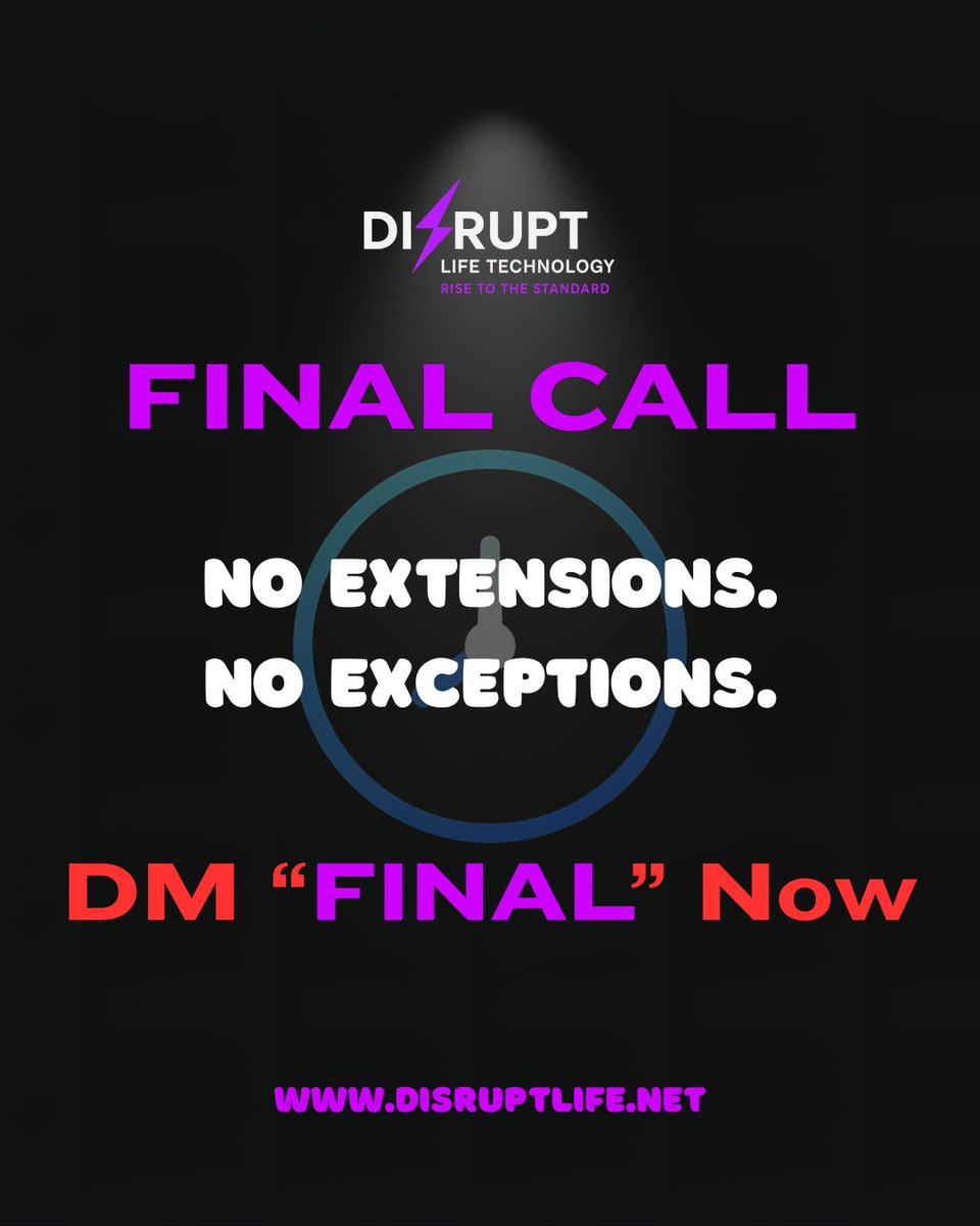 disruptlifetech's tweet image. ⏰ FINAL CALL ⏰

Free strategy calls close tonight at midnight! 🚨
Last chance to lock in clarity on systems, growth &amp;amp; automation.

📩 DM FINAL before it’s gone.

@disruptlifetech | disruptlife.net
.
.
.
#Disrupt #TechGameChanger #DisruptiveInnovation #DigitalDisruption
