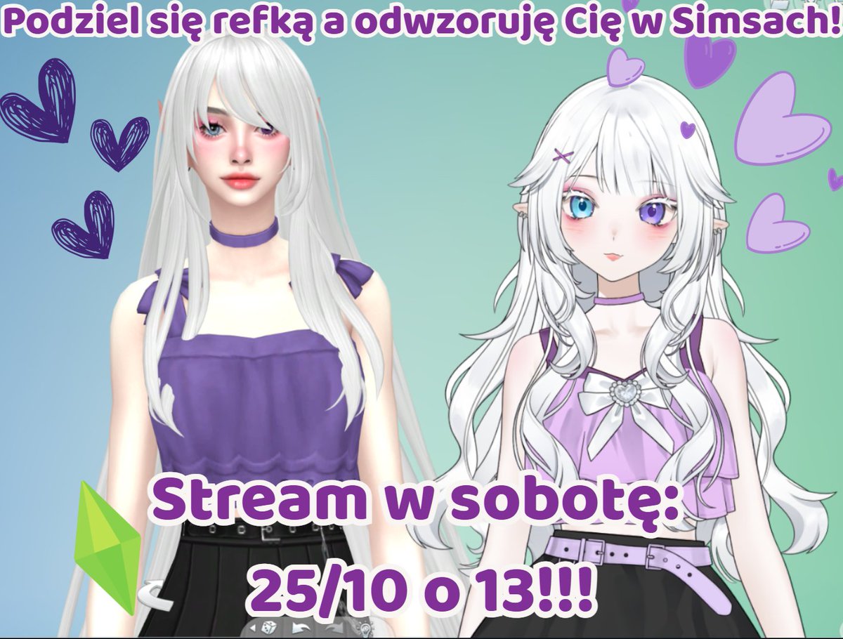 Hejoszki hejoszki! Wiem, że trochę późno, ale yeah... simsy to simsy i działają tak, że nie działają... Ale to mnie nie powstrzyma!!!
Wyskakujcie z refek swoich oc'ek a ja odwzoruję was w Simsach 4 w miarę moich możliwości ♥!!!  Czas do jutra
#plvtube #plvtuber #vtuber #Sims4