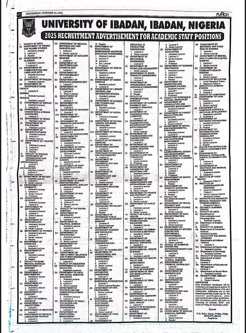 🚨 UI IS HIRING! 🎓

The University of Ibadan is recruiting Academic Teaching Staff across various departments. Don’t miss this golden opportunity to join Nigeria’s premier university! 🌟

👉 Apply now: vacancies.ui.edu.ng

#UIRecruitment #AcademicJobs #NigeriaJobs
