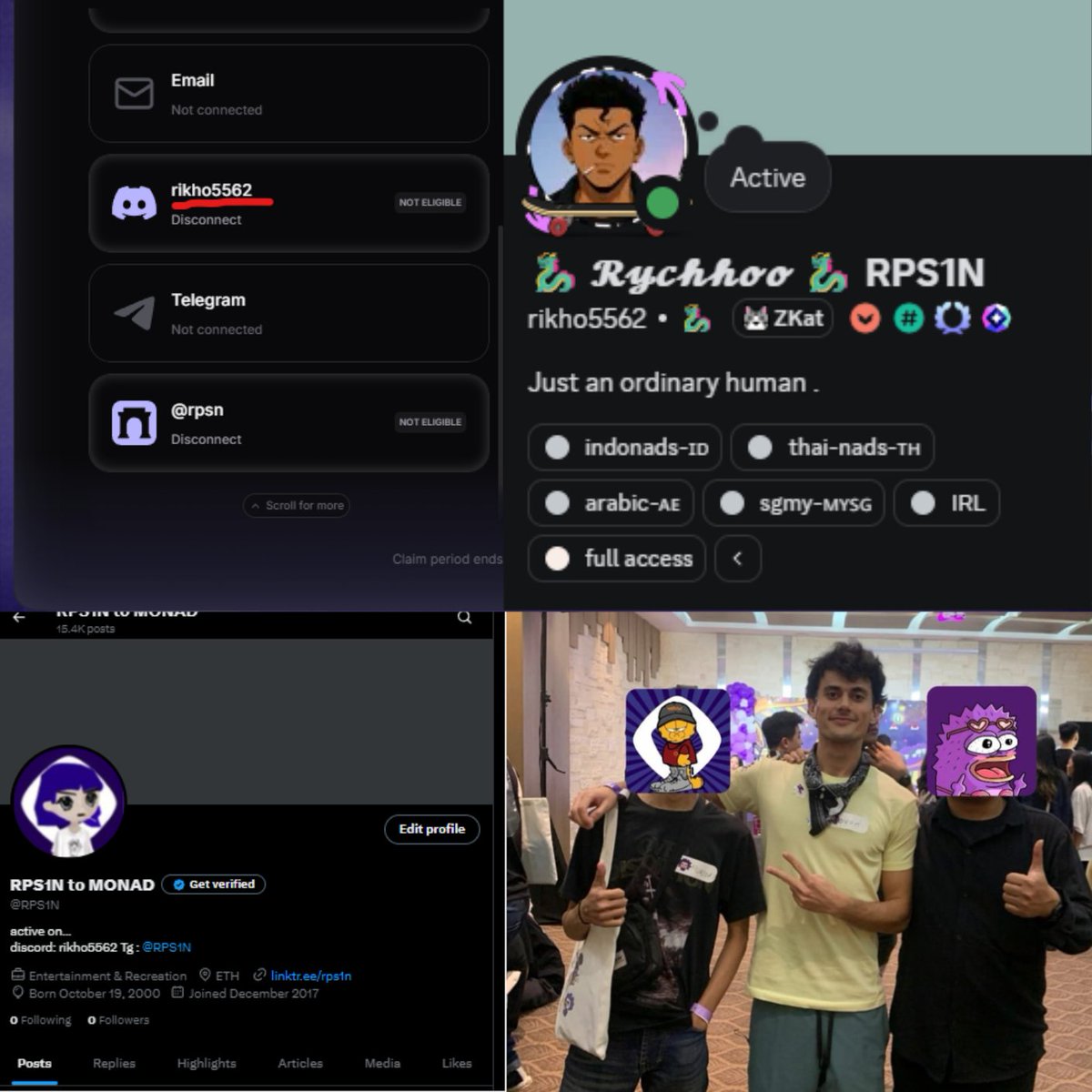rps11n's tweet image. Apa yang gw lakukan di Monad? 
1. MEETUP
2. Onchain 1.5k tx, Volume 10k MON, 1 M sbt
3. Yapping 
(Semua di lakukan secara normal)
Lalu, apa yang di didapat? 
1. MEETUP tidak dianggap
2. ONCHAIN tidak di anggap
3. Yapping X di sus
Ini kah hasil dari @monad ?