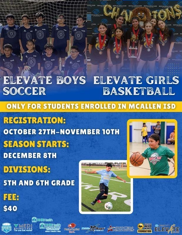 Attention 5th graders! 📣Get ready — girls basketball and boys soccer seasons are coming up! Don’t miss out on the fun — make sure to register today! 🏀 ⚽️
