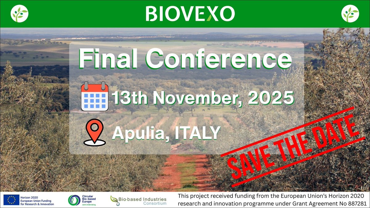 BiovexoProject's tweet image. 🌿 Olive trees are under threat from #Xylella fastidiosa. The @BiovexoProject  project has been working on #sustainable #solutions—and now it’s time to share the results.

📍Join us in Apulia, Italy on Nov 13 for the final event with #experts from #agriculture, #industry &amp;amp;…