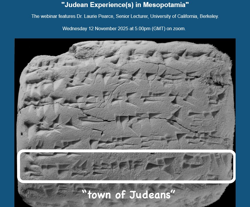 AIAS_Strata's tweet image. Our next public Zoom lecture will be given by Dr. Laurie Pearce on Wednesday 12 November from 5pm GMT: &apos;Judean Experience(s) in Mesopotamia&apos;. Click here to register: eventbrite.com/e/judean-exper…