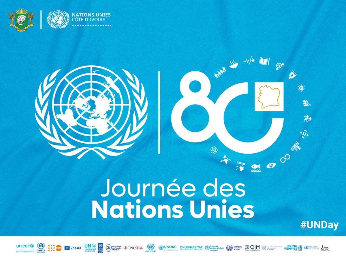 ONU_CIV's tweet image. 💙 Aujourd’hui, l’ONU célèbre ses 80 ans #UNDay. 
8 décennies d’action pour les populations &amp;amp; la planète 🌍. 
En #CIV 🇨🇮, l’équipe des Nations Unies agit au quotidien, pour soutenir les efforts nationaux de développement &amp;amp; accélérer les #ODD — sans laisser personne de côté.
#UN80