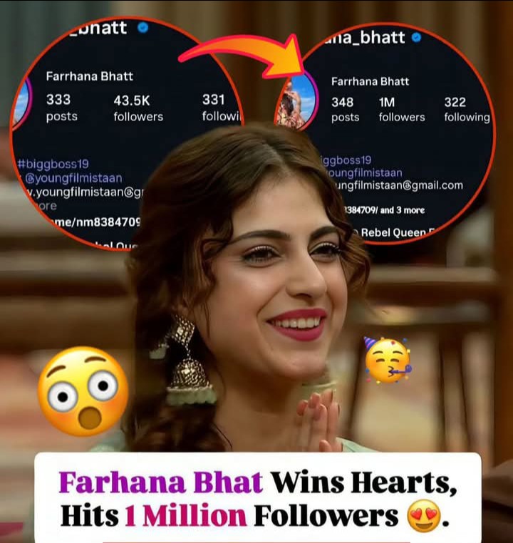Ashish_yadav_5's tweet photo. Bigg Boss 19 fame Farhana Bhatt is unstoppable! From ruling hearts in #BiggBoss19 to smashing past 1 MILLION followers, this queen is proving that hard work and charm always win! 👑✨
@Farrhana_bhatt
#FarrhanaBhatt #TrendingQueen #BB19Star #SocialMediaQueen  @BiggBoss #더블유 https://t.co/SPFsCu5xna