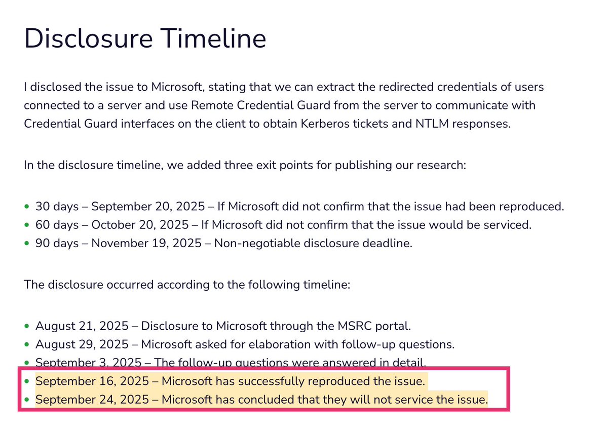 New research shows Credential Guard can still leak creds

By abusing Remote Credential Guard, attackers can request NTLMv1 challenge responses and recover NT hashes - even on fully patched Windows 11 with VBS and PPL

- Microsoft confirmed and marked it “won’t fix.”
- PoC called