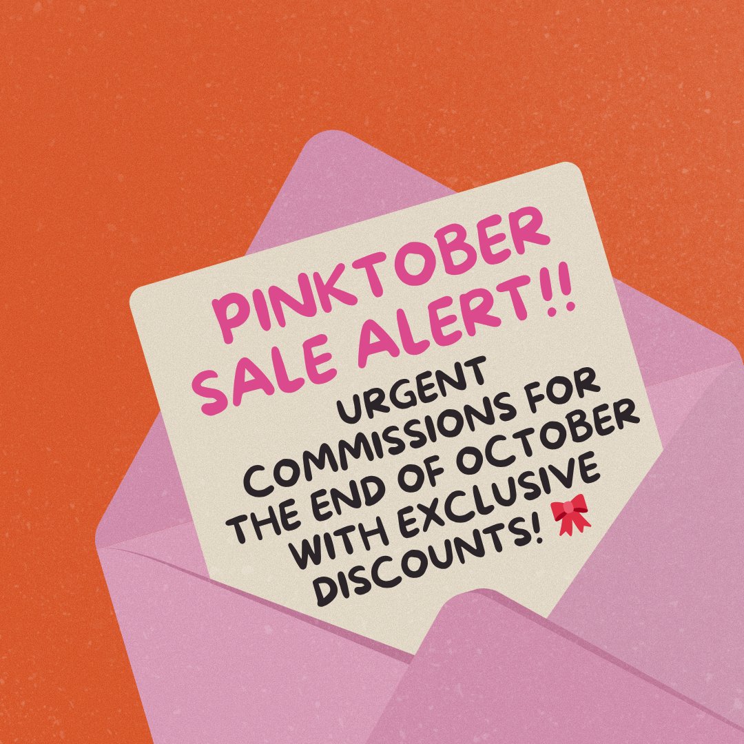 🎀 PINKTOBER SALE ALERT!! 🎀
October’s not over yet and neither are the deals! 💕
I’m opening urgent commission slots with exclusive discounts for the end of the month!
Perfect time to grab something special before it’s gone 👀✨
#Pinktober #ArtSale #CommissionsOpen #DigitalArt