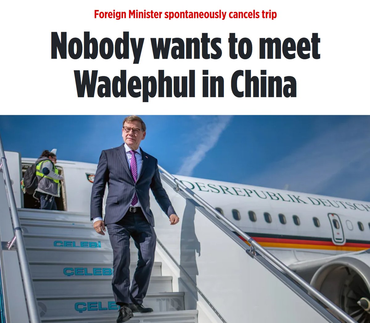 disclosetv's tweet image. NEW - Germany&apos;s Foreign Minister Wadephul (CDU) cancels trip to China as &quot;nobody wants to meet him.&quot;