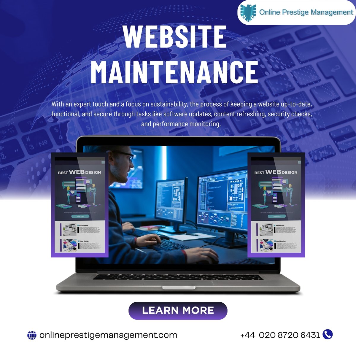 onlineprestigem's tweet image. “Keep your website running smoothly and securely 🌐with our professional Website Maintenance services. From optimised performance to consistent backups and seamless support, we’ve got your digital presence covered. 
#WebsiteMaintenance #WebSupport #DigitalHealth #OnlinePresence
