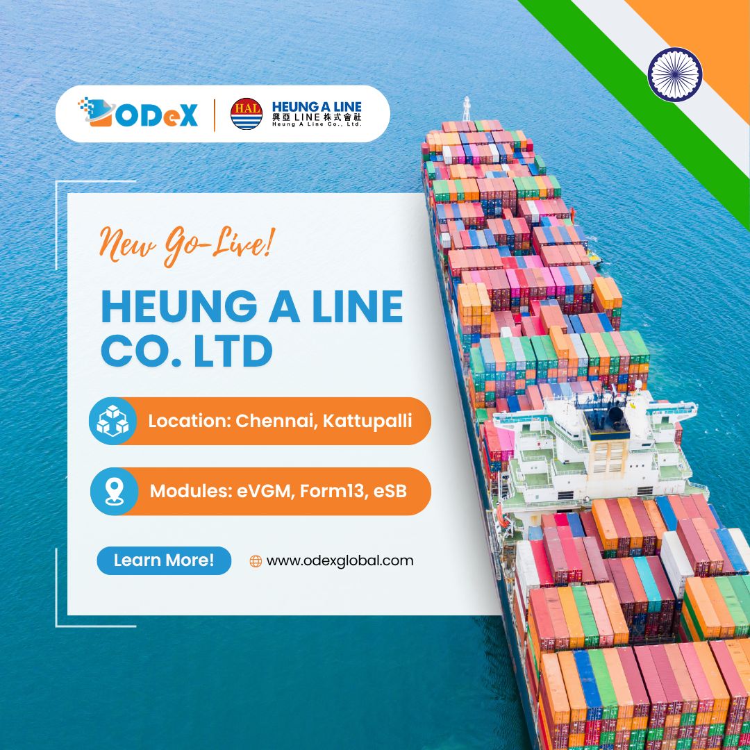 🚢 Go-Live Alert!
Heung-A Line Co. Ltd. is now live on ODeX 🌍

✅ eVGM
✅ Form13
✅ eSB
📍 Chennai &amp; Kattupalli

Smarter shipping. Faster trade. Seamless documentation.
👉 odexglobal.com

#ODeX #HeungALine #GoLive #DigitalShipping #TradeSimplified #MaritimeIndia