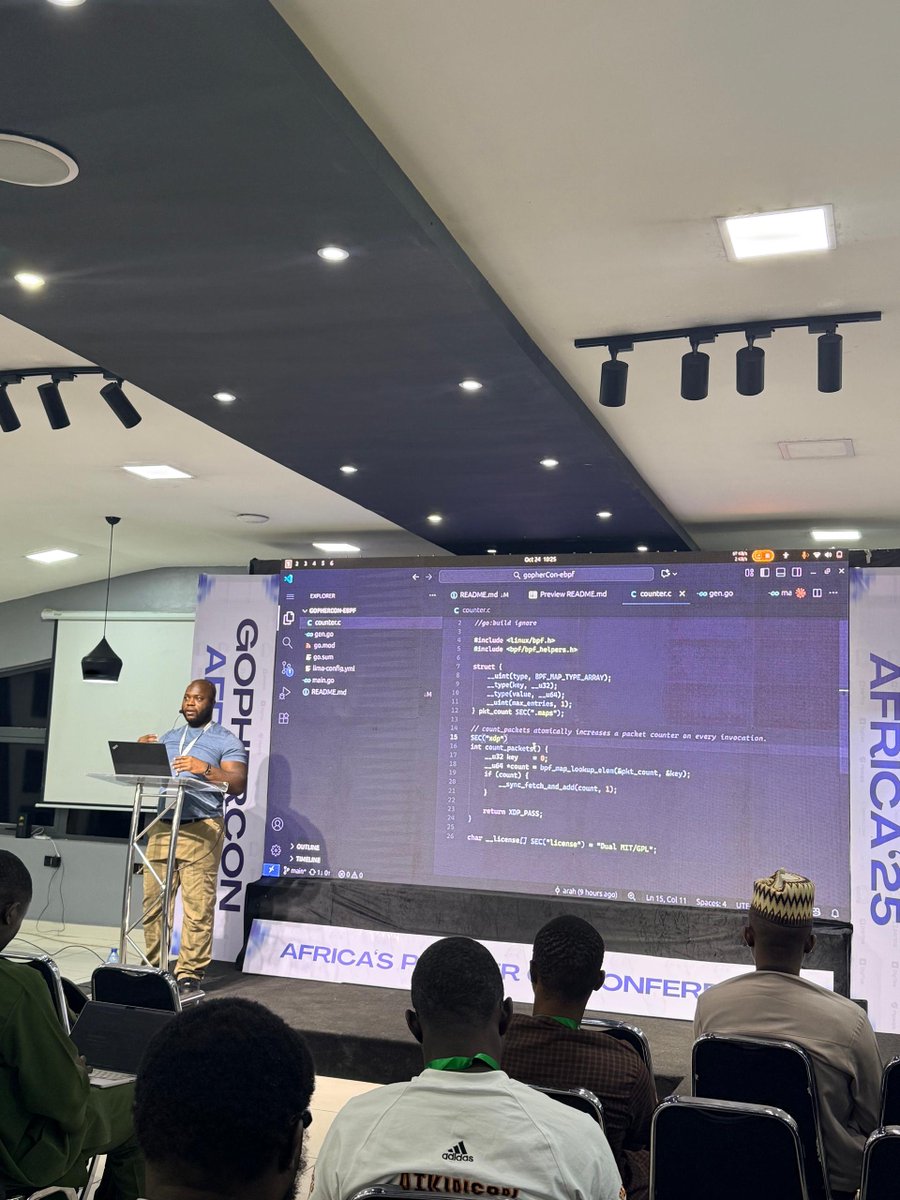 gophers_africa's tweet image. @ArahPaul took us deep into "Unlocking eBPF Superpowers for Go Developers" with live coding and practical examples. From packet counting to advanced kernel programming, the room was buzzing!
#golang #eBPF #GopherConAfrica2025