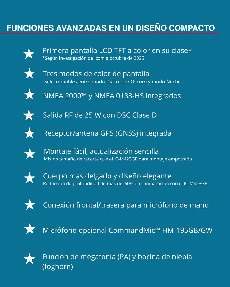 Nueva Icom IC-M430E

El nuevo VHF marino de Icom que te acompañará en cada travesía.

Presentación oficial en noviembre, en la feria METSTRADE 2025, en el stand de Icom.

Conoce más detalles en nuestro canal de YouTube youtube.com/watch?v=-T1-DW…
#Icom #ICM430E #VHFMarina #Náutica