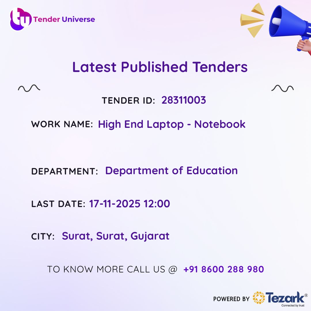 universe_tender's tweet image. Surat entrepreneurs, unlock new government opportunities today!
Get instant tender updates, bid confidently, and grow your business with Tender Universe.
Your next big project is just a click away!
#SuratBusiness #GovernmentTenders #TenderUniverse