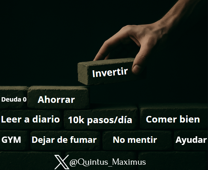 Quintus_Maximus's tweet photo. 🧱Los hábitos son los ladrillos que construyen tu vida🧱

Tu vida no cambia de golpe. Cambia poco a poco, a través de lo que haces sin darte cuenta.

No la transforman las decisiones grandes, sino las pequeñas acciones que repites todos los días sin pensarlas.

Esa rutina silenciosa es lo que construye (o destruye) tus resultados.

A eso se le llama "hábito" y los hay tanto buenos como malos.

Todos queremos mejorar en mayor o menor medida.

- Más disciplina.
- Más salud.
- Más foco.
- Más orden.
- Un cuerpo estético
- Más dinero en los bolsillos.

Pero casi todos caemos en el mismo error:
Intentamos cambiar los resultados sin cambiar los sistemas que los crean dichos resultados.

Y eso es como intentar construir una casa por el tejado, sin haber hecho unos cimientos sólidos en primer lugar.

Nos decimos “voy a comer mejor”, “voy a dejar de procrastinar”, “voy a entrenar cada día”.

Y puede que durante un tiempo lo consigamos… pero después la motivación se apaga y volvemos al punto de partida.

No porque no queramos cambiar, sino porque confiamos en la fuerza de voluntad. Y la fuerza de voluntad siempre se agota.

El verdadero cambio no depende de tener más motivación,
sino de tener menos fricción.

Piensa en esto:
Los hábitos son atajos mentales que el cerebro crea para ahorrar energía. Todo lo que repites se automatiza, absolutamente todo.

Lo que haces sin pensar (mirar el móvil, picar algo entre horas, posponer una tarea, etc.) alguna vez fue una elección, pero con el tiempo se volvió costumbre.

Y eso es una mierda, que simplemente con repetir algo durante un tiempo ya se convierta en hábito...

Pero al mismo tiempo es una noticia cojonuda:

Si puedes construir malos hábitos sin darte cuenta,
también puedes construir buenos hábitos de forma consciente.

Porque tanto los malos como los buenos hábitos, parten de decisiones.

También te digo que hay mucha gente que sabe esto que acabo de contar pero la acaba cagando.

El motivo es que intentan cambiar todo de golpe: quieren tener el cuerpo de CR7, la voluntad de David Goggins y el éxito con los negocios de Jeff Bezos... todo a la vez.

Y eso es imposible.

La clave está en empezar con algo tan pequeño que no puedas fallar.

- Cinco minutos de lectura.
- Una paseo de media hora.
- Una comida saludable al día.
- Una pequeña transferencia a otra cuenta que dediques al ahorro.

La constancia no se construye con fuerza bruta, sino con repetición.

Se trata de ser un 1% mejor que el día anterior, sostenido en el tiempo. Cada acción, por pequeña que parezca, es un paso que das hacia la persona que quieres ser.

Se trata de cambiar quién eres cuando lo haces. Se trata de cambiar de identidad:

- No eres alguien que intenta leer: eres alguien que aprende.
- No eres alguien que intenta correr: eres alguien que se cuida.
- No eres alguien que intenta ahorrar: eres alguien que piensa a largo plazo.

Cada hábito refuerza una identidad.
Y cuando esa identidad se vuelve creíble para ti, el cambio se mantiene solo.

Por eso, más que metas, necesitas sistemas:
Las metas son el destino al que quieres llegar.
Los sistemas son el mapa que te lleva allí.

La meta es “quiero comer bien”.
El sistema es “los domingos planifico mis menús de toda la semana”.

La meta es “quiero leer más”.
El sistema es “leo 10 minutos antes de dormir”.

La meta es “quiero ahorrar”.
El sistema es “transferir automáticamente un 10% cada mes”.

Las metas te motivan a empezar. Los sistemas te mantienen en marcha incluso si no tienes ganas.

Los hábitos funcionan como una bola de nieve que se va agrandando poco a poco mientras cae por la montaña.

No ves resultados de inmediato, pero un día miras atrás y ves que todo ha cambiado.

Sobre todo esto escribiré mañana en Academia Quintus, mi newsletter de mejora personal realista.

Te daré pasos prácticos que podrás aplicar justo al terminar de leer el mail.

Suscríbete y todos los sábados y miércoles recibirás mails que resuelven problemas 👇
https://t.co/V7jXcXsEoj