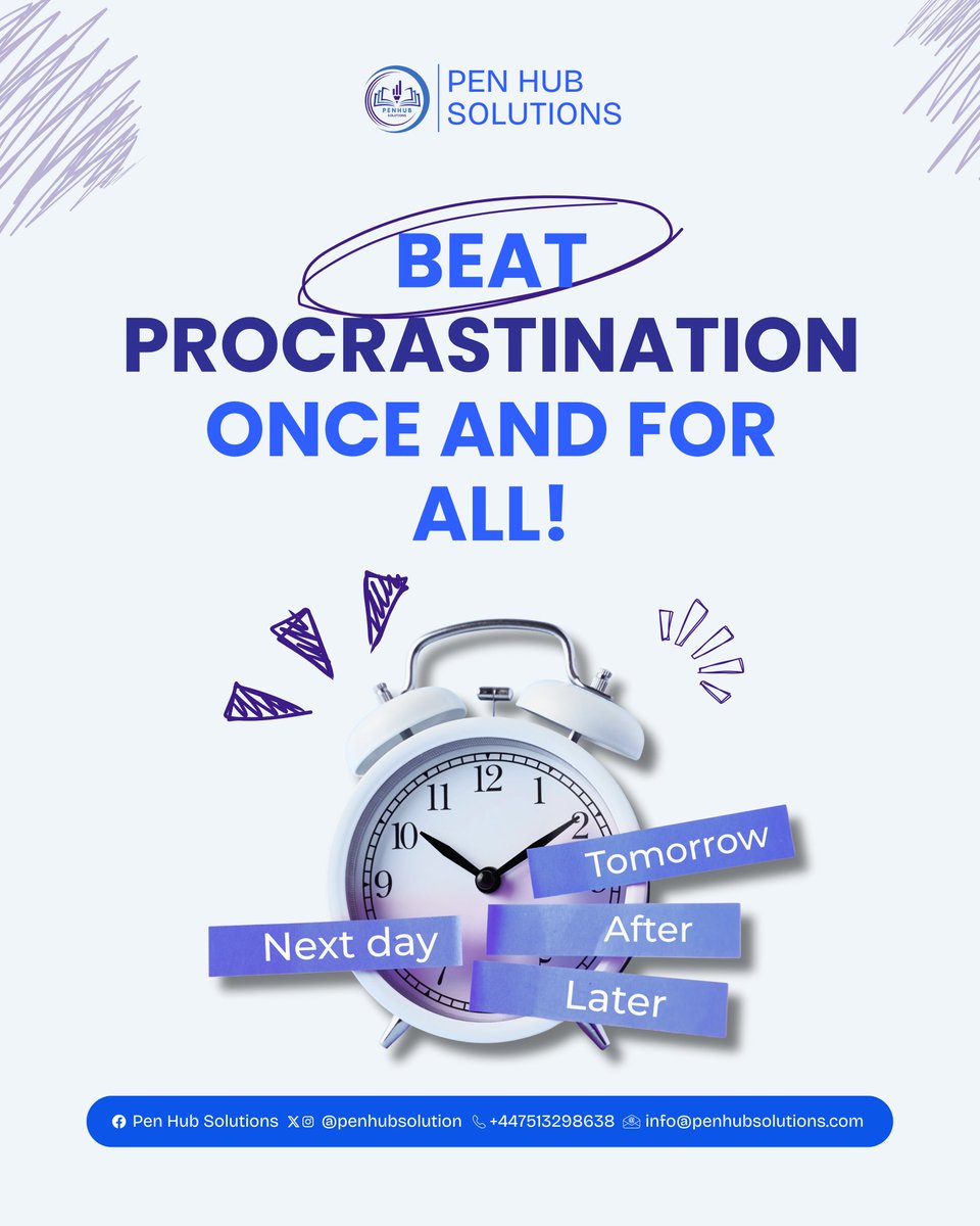 PenHubSolutions's tweet image. Let’s talk procrastination.
It’s not laziness, it’s usually fear or perfectionism in disguise.

Here’s how to beat it (for good):
✅ Break big tasks into small steps
✅ Set mini-deadlines
✅ Use the 2-minute rule (just start!)
✅ Block distractions
✅ Reward your progress