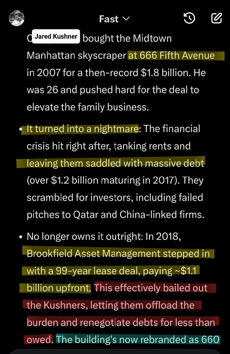 Sentinel_1776's tweet photo. 3️⃣ 'Fun Fact' about Trump's son in law- Jared's 666 skyscraper venture..Brookfield management is primarily held/owned by Vanguard and another giant that is even more private: Capital Research. They handle trillions in investments for "The Elite." Just another puppet in the family https://t.co/QrnTI3hehB