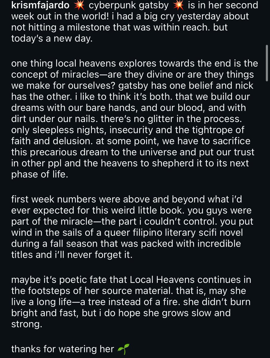 was just told what 1st week sales were for lh. i’m crying. beyond my wildest dreams. a queer filipino literary scifi... SO. MANY. READERS. 💗😭 thank you!!

i hope she lives a long life. + if u liked it, spread the word w/ a review or a rec! it helps us so much!!
