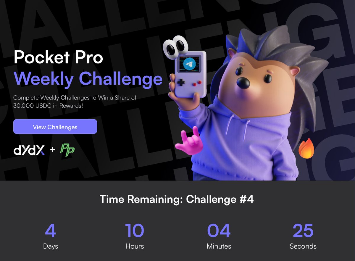 green_but_red's tweet photo. The clock's ticking on Challenge 4 of the #dYdXPocketProBot series, and this is your last shot at $7,500 in rewards!
What you need to do:
Share your fresh trade or PnL card on Twitter using #dYdXPocketProBot and follow @PP_Trading
That's it. 25 lucky traders walk away with $300 each!
Why it matters:
The competition wraps up October 31 at 23:59 UTC - just a few days from now. Every position you close on Pocket Pro Bot generates a PnL card automatically
Post it, tag it, submit the form, and you're in the running
This challenge is the final week of a month-long series celebrating dYdX's Telegram integration with Pocket Pro Bot, which lets you trade 200+ perps markets with up to 50x leverage directly from your phone
Don't sleep on this - deadline's approaching fast. Get your trades in, share your cards, and compete for your share of the prize pool!
