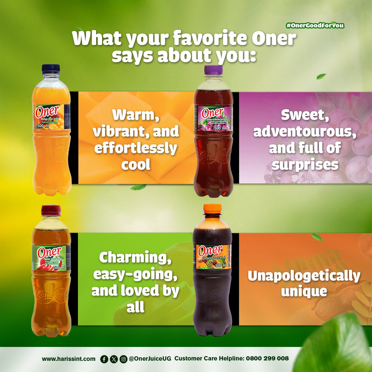 OnerJuiceUg's tweet photo. Which Oner matches your vibe?π Share with us in the comments. #OnerGoodForYou https://t.co/w66n5MTu7s