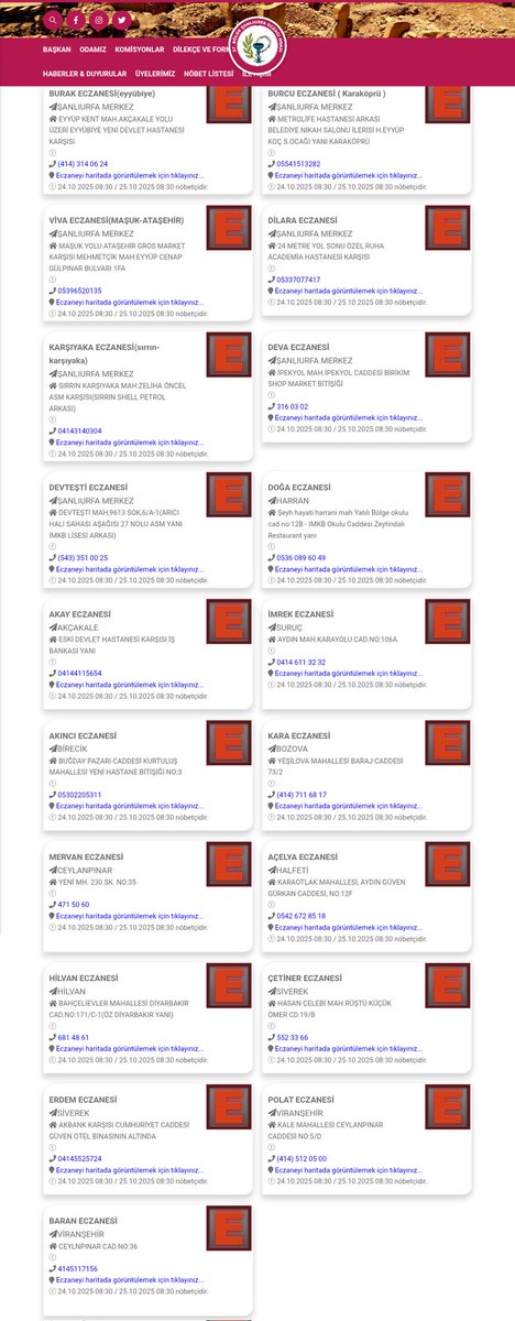 ŞANLIURFA NÖBETÇİ ECZANELERİMİZ YARIN SAAT 08:30 KADAR HİZMET VERECEKTİR GEÇMİŞ OLSUN ACİL ŞİFALAR DİLERİZ..