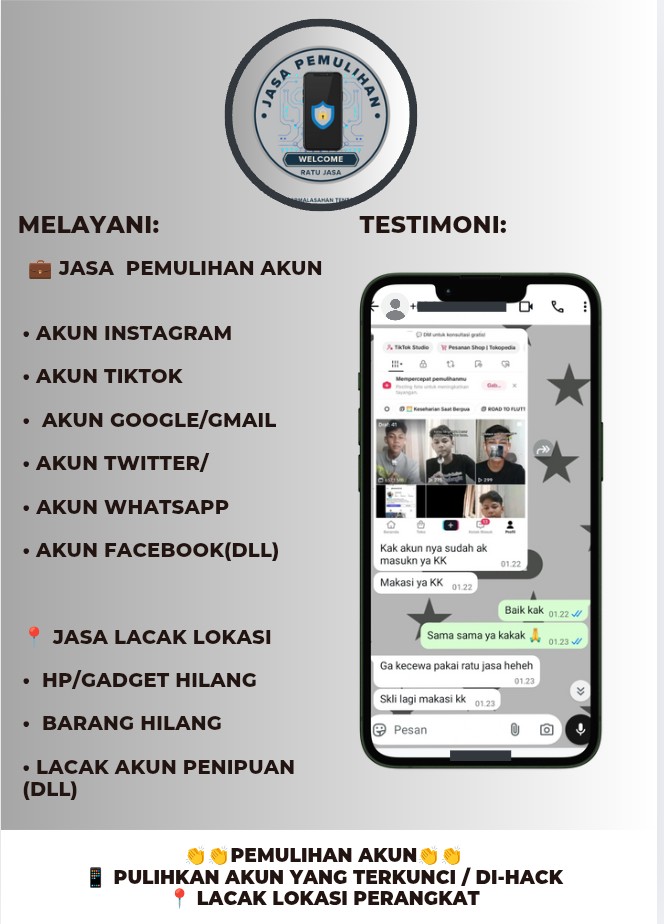 redstacr's tweet image. 📱 JASA PEMULIHAN AKUN
• Akun Instagram
• Akun TikTok
• Akun Google/Gmail
• Akun Twitter/
• Akun WhatsApp
• Akun Facebook(DLL)
📍 JASA LACAK LOKASI
• HP/Gadget Hilang
• Barang Hilang
• Lacak Akun Penipuan
(DLL)
WA.me/+6288270915734