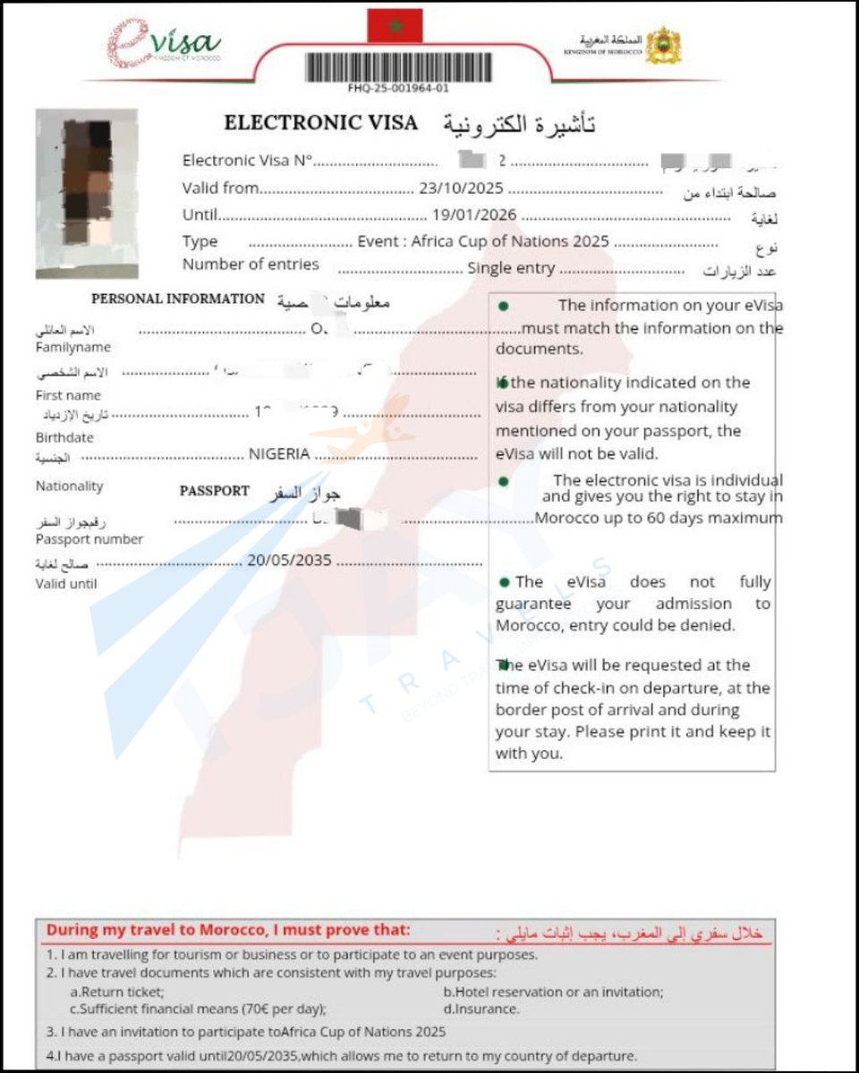 TjayTravels's tweet image. It&apos;s official!🎉 
Your Morocco visa is approved! You&apos;re one step closer to witnessing the thrill of live football in Morocco!

Ready to start your next adventure? Contact us at +2348140175875, +27715406438 now to get started! 📲 #traveltipsandtricks #wanderlust #adventureawait