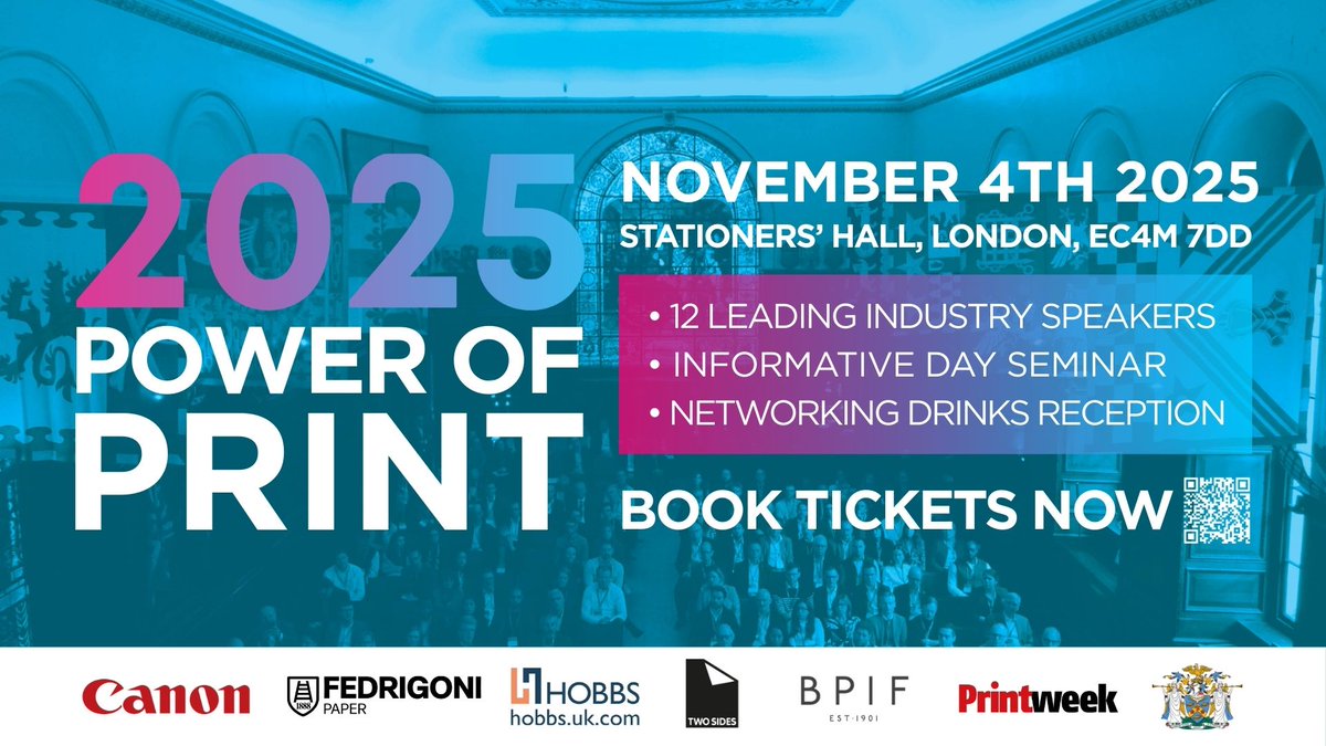Power of Print Seminar takes place on 4th November!

Hear from 12 industry-leading speakers and explore the future of print, publishing, paper, and packaging.

Finish the day at the prestigious drinks reception.

Book now: powerofprint.info/bookings/semin…