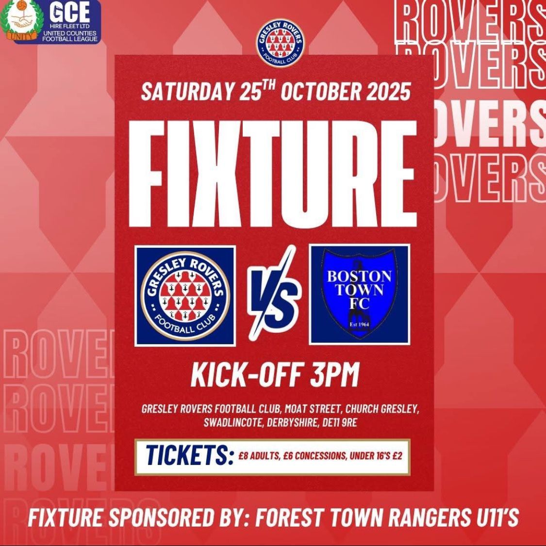 Can’t make it to see Burton or Leicester this Saturday? 

Come down to the Moat Ground for your football fix!

🎟️ Affordable tickets 
🍔 Great Food on offer 
🍻Proper match day vibes

#NonLeagueFootball #SupportLocalFootball #GresleyRovers