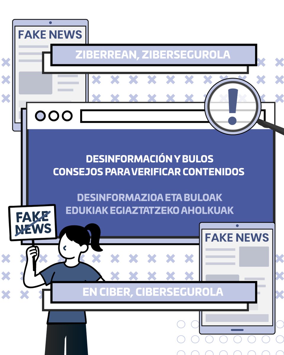 Pantailan erakusten dizuten guztia ez da erreala, eta are gehiago adimen artifizialak abiadura handian aurrera egiten duenean. 

#Desinformazioa eta #buloak kliketik eta oldarkortasunetik elikatzen dira, kontrastatu gabeko informazioa birbidaltzean edo partekatzean. "Ziberrean,
